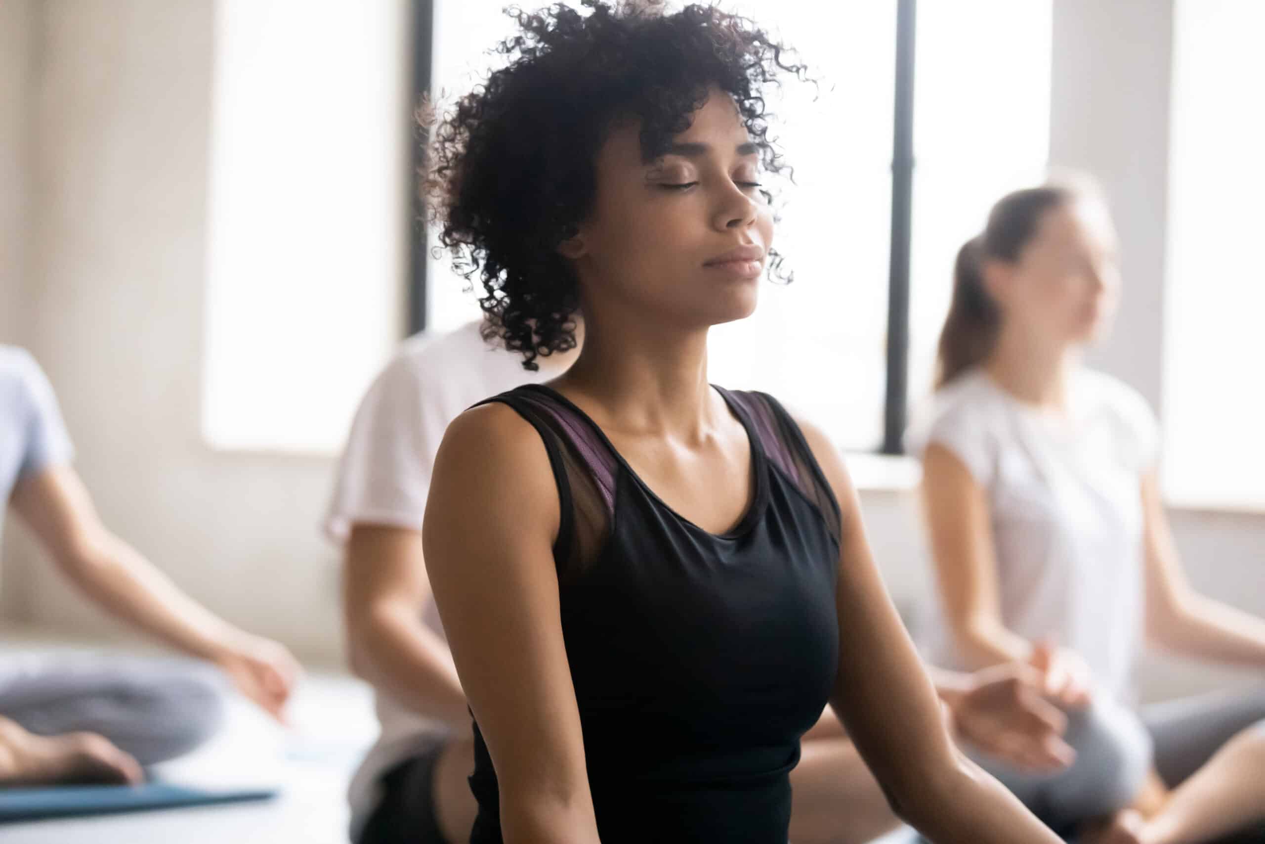 woman is meditating